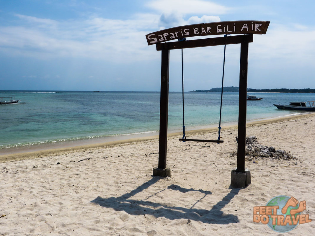 Best sunset spots on Gili Air, Indonesia, Gili Islands, paradise tropical island near Bali and Lombok, Things to do in Gili Air, beach sundowners, sea swings, Mount Agung, Feet Do Travel