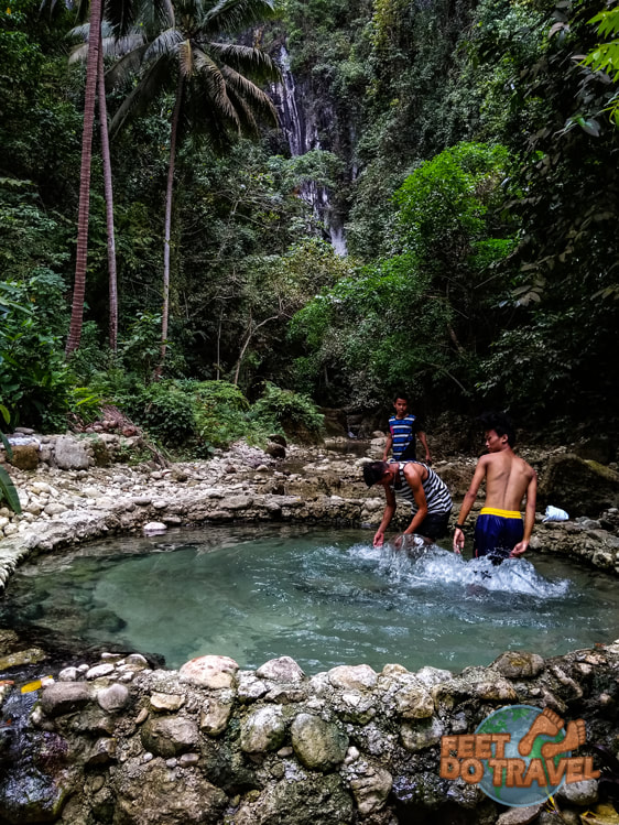 Montpeller Falls Alegria and Mainit Hot Springs Malabuyoc, day trip from Moalboal, Cebu, Philippines. How to get to Mainit Natural Hot Springs, how to get to Monpeller Falls, off the beaten track jungle adventure with Feet Do Travel