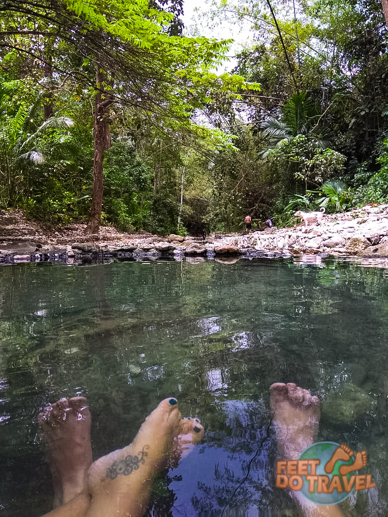 Montpeller Falls Alegria and Mainit Hot Springs Malabuyoc, day trip from Moalboal, Cebu, Philippines. How to get to Mainit Natural Hot Springs, how to get to Monpeller Falls, off the beaten track jungle adventure with Feet Do Travel